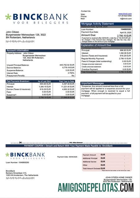 realista Modelo Word e PDF de declaração de hipoteca BinckBank da Holanda